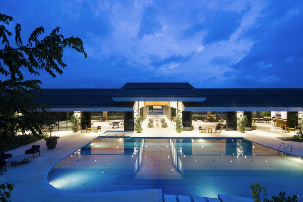 Hotel exterior at night